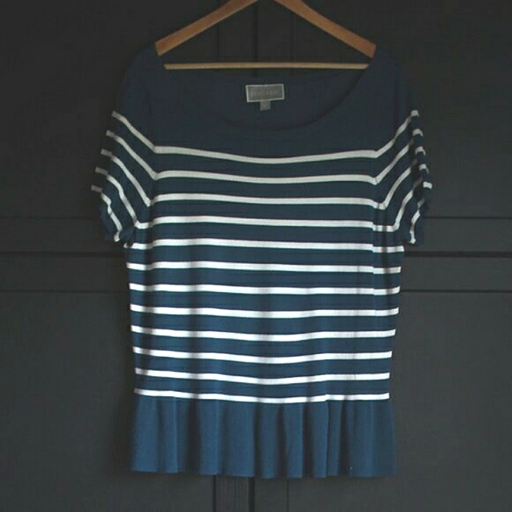 Guillaume | Like NEW Short Sleeve Peplum Striped Sweater